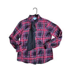 CeCe Red and Black Plaid Blouse with Bow